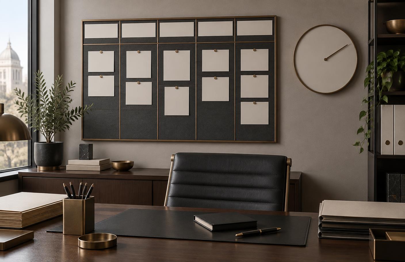 Quadro de escalas semanais na parede de um escritório corporativo